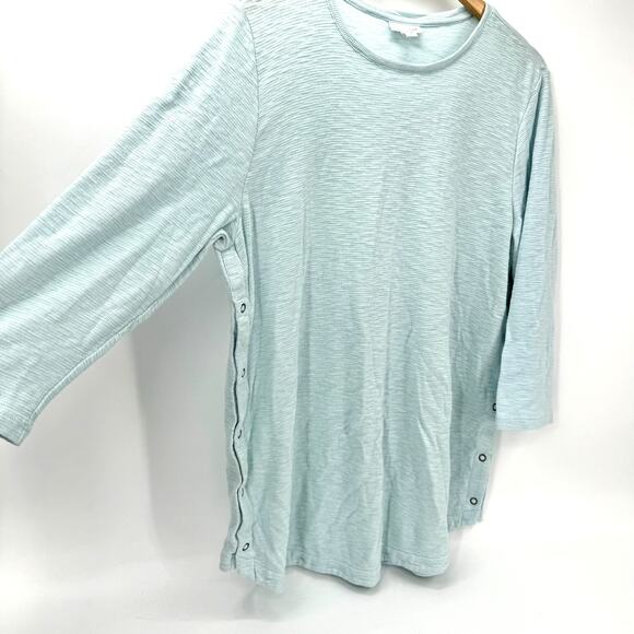 J Jill Tunic Womens Medium Blue Pullover 3/4 Sleeve Snap Side Detail Cotton Knit - Picture 3 of 8